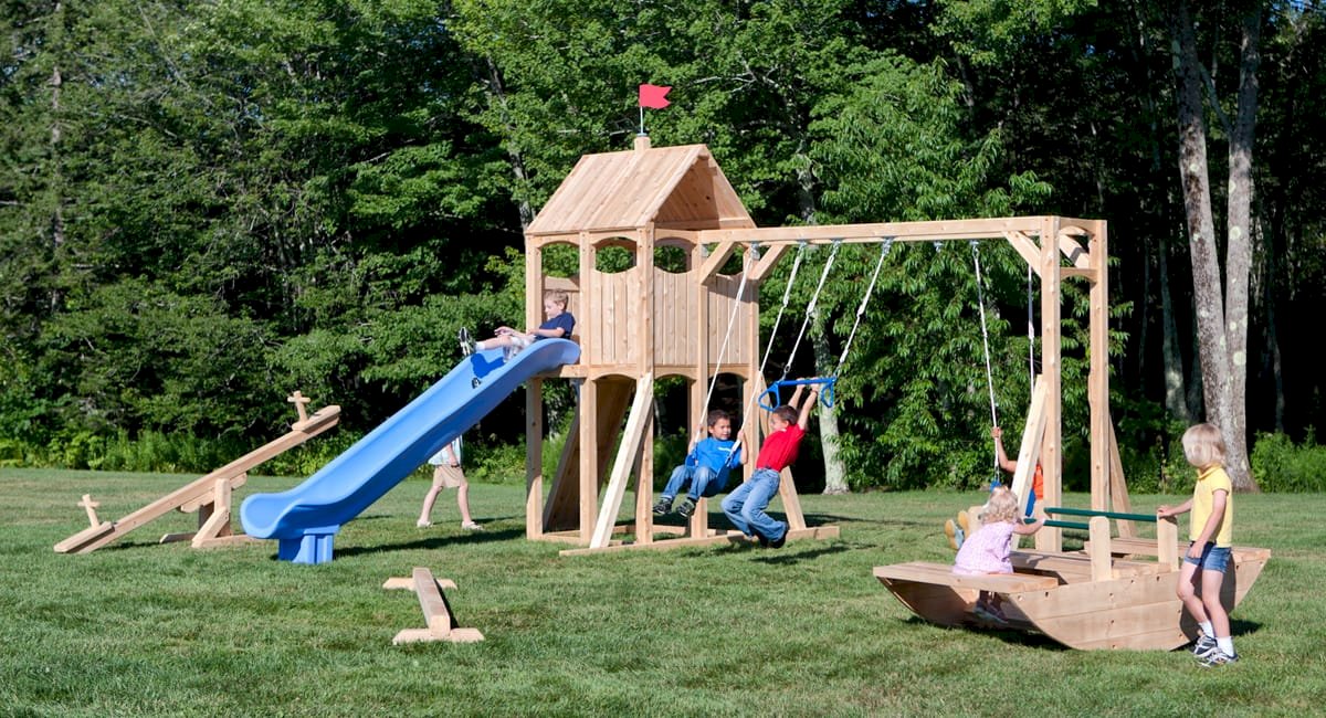 Frolic 166 Wooden Swing Set and Outdoor Playset CedarWorks Playsets