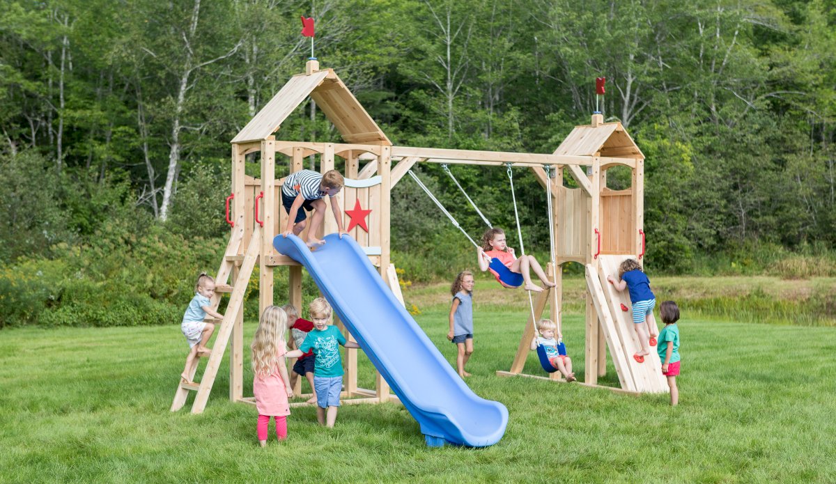 Frolic Wooden Swing Sets for Outdoor Play CedarWorks Playsets